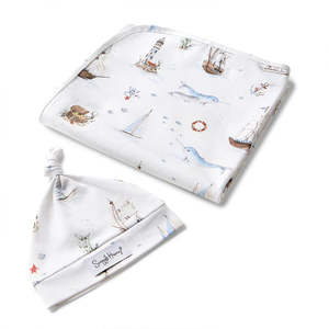 Sleep: Snuggle Hunny Kids Set Sail Organic Jersey Wrap & Beanie Set