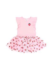 Girls Dresses: Huxbaby Strawberry Emb Shortsleeve Tulle Dress