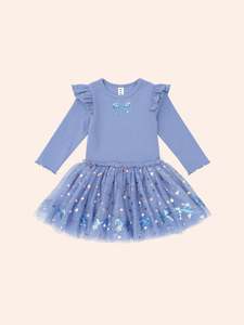 Girls Dresses: Hux Sequin Bow Tulle Dress Bijou Blue