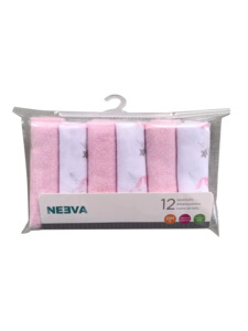 Neeva Face Washers / Washcloths (Pack of 12) - Baby Pink