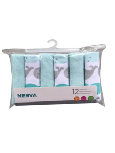 Neeva Face Washers / Washcloths (Pack of 12) - Baby aqua
