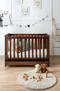Kapai BETA Wooden Baby Cot Drop Side with Drawer COFFEE