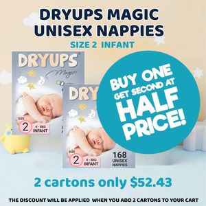 N4l: Dryups Magic Nappies Unisex Size 2 Infant (4-8kg)