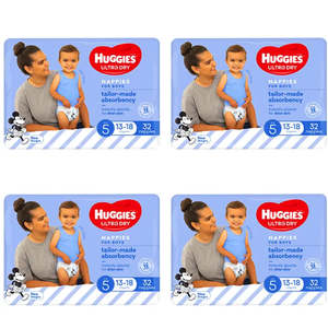 Huggies Ultra Dry - VALUE BOX Size 5 (13-18kg) BOYS 128 Nappies