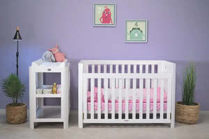 Wooden Cots: Kapai ALPHA Wooden BUNDLE - Drop Side Cot / Toddler Bed and Change Table (OFF-WHITE)