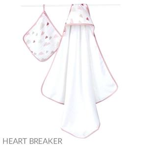 Bathing: Aden + Anais - Hooded Towel + Washcloth Set - Heartbreaker