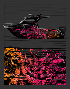 Hand-Drawn Octopus Boat Wrap Design | Signature Series