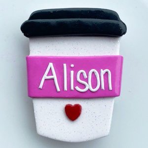 Products: Coffee Cup badge custom Made to order, personalised & handmade