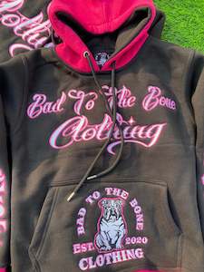 Tracksuit Collection: Toddler/Kids/Youth O.G 'BTTB Clothing N.E.J.R' Fully Embroided Pull-Over Hooded Black & Pink Tracksuit.