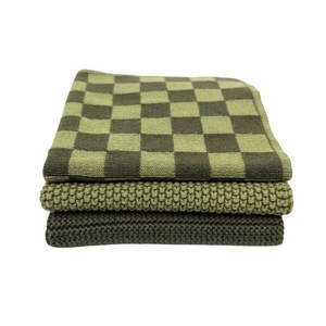 Household Cleaning: Ecovask Dishcloth Variety 3pk Olive Pistachio Chequer