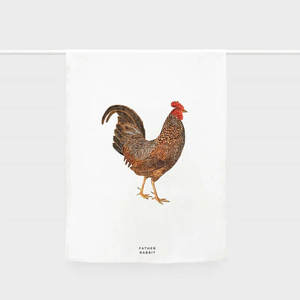 Father Rabbit Rooster Linen Tea Towel