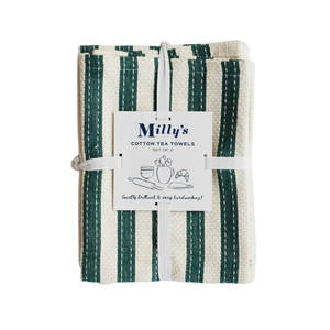 Milly’s Classic Basketweave Tea Towels Forest 2pce