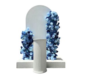 Light Up Number Hire: Dark blue and light blue floral and Ripple backdrop arrangment