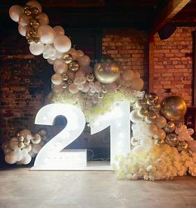 Light Up Number Hire: 21 Light-Up Numbers and Balloon Garland/Floral Display