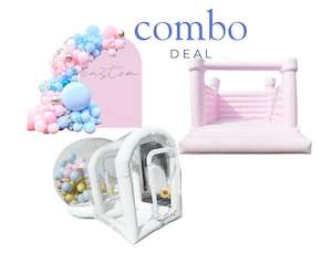 Baby Shower Balloon Packages: Pink Castle + Bubble House + Custom Balloon Arch Birthday Package