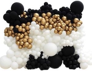 Baby Shower Balloon Packages: Balloon wall | Black gold and white balloons | event balloon decorations