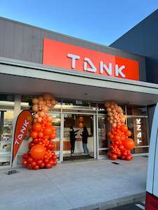 Corporate Balloon Packages: Grand Opening Balloon Columns with Giant Scissors and Ribbon