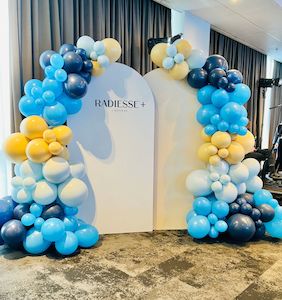 Corporate Balloon Packages: 2 Corporate Archway and balloon garland display with custom logo