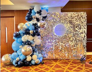 Corporate Balloon Packages: Corporate Shimmer wall Backdrop and balloon garland display #2