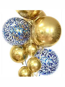 Corporate Balloon Packages: Deluxe Royal Blue Glitter and Gold Balloon Bouquet