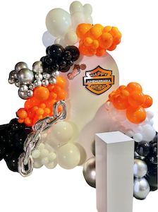 1st Birthday Packages: Harley Davidson themed balloon backdrop and cake plinth
