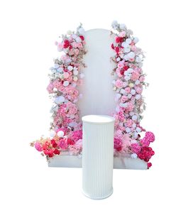21st Birthday Packages: Pink and white floral and Ripple backdrop arrangment