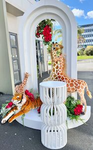 Safari backdrop with Jungle themed animals greenary and florals