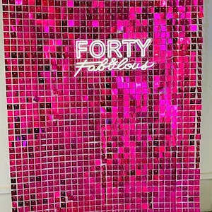 Backdrop Hire: Hot pink shimmer wall hire - DIY- wall size 1.4m wide by 2.1m high