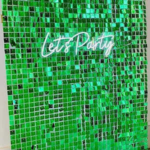 Green shimmer wall hire - DIY- wall size 1.4m wide by 2.1m high