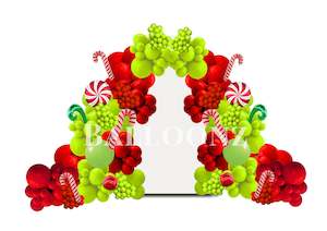 Backdrop Hire: Grinch Christmass backdrop Arch with balloons