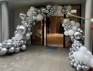 Silver and white balloon garland