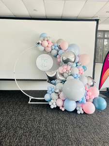 Pastel blue and pink mesh backdrop