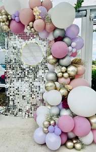 Silver shimmer wall and balloon backdrop