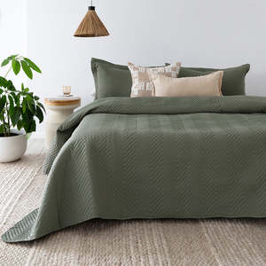 Coverlets Comforters: Herringbone Embossed Coverlet Set - Moss