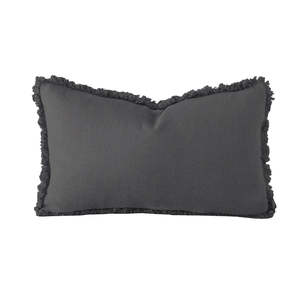 Cushions: Linen Cushion - Rectangle - Charcoal