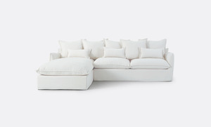 Coastal | Linen Style Slipcovered Feather 3 Seater Reversible Chaise Seater Sofa