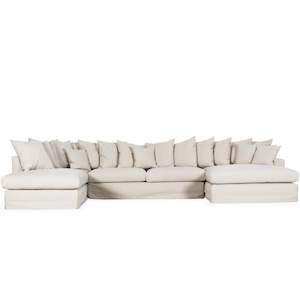 Fabric Sofas: Hampton | Linen Feather Double Chaise Modular Sofa
