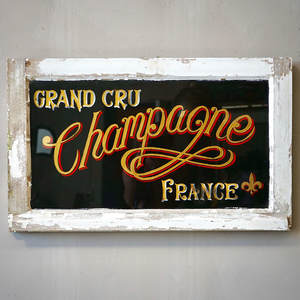 Painted Glass Champagne Sign