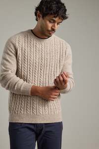 Mens Knitwear: Vanderbilt Wool Cable Crew