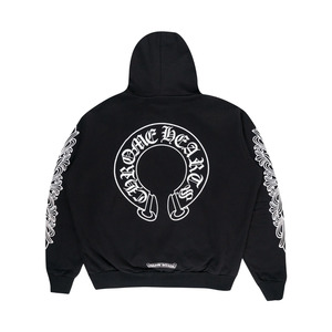 Chrome Hearts Horseshoe Floral Cross Sleeve Zip Up Hoodie Black/White