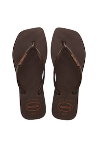 Jandals: HAVAIANAS Slim Square Logo Pop Up Dark Brown 0727