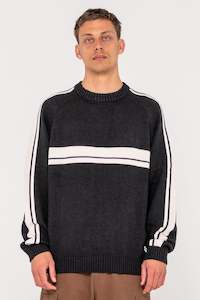 Knits Mens: RUSTY White Lines 2.0 Knitted Crew Black Marle