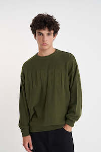 Knits Mens: HUFFER Trope Knit Crew Olive