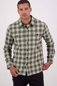 Shirts Mens: SWANNDRI Taranaki Tailor Shirt Horizon Grey Dark Olive Check