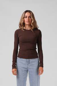 Tees Long Sleeve Womens: RPM Ribbed Ls Tee Chocolate
