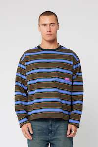 Tees Long Sleeve Mens: Abrand Jimmy Ls Pocket Tee Lilac Army Stripe