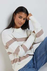 Crews Womens: STORIES BE TOLD True Crew Knit Jumper Natural Stripe