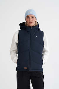HUFFER Womens Classic Down Vest Herringbone Navy