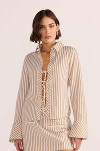 MINKPINK Artemis Tie Shirt Tan Stripe