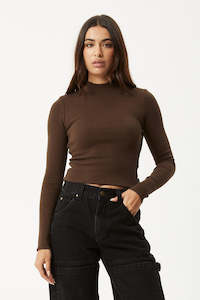 AFENDS Iconic Long Sleeve Rib Top Coffee